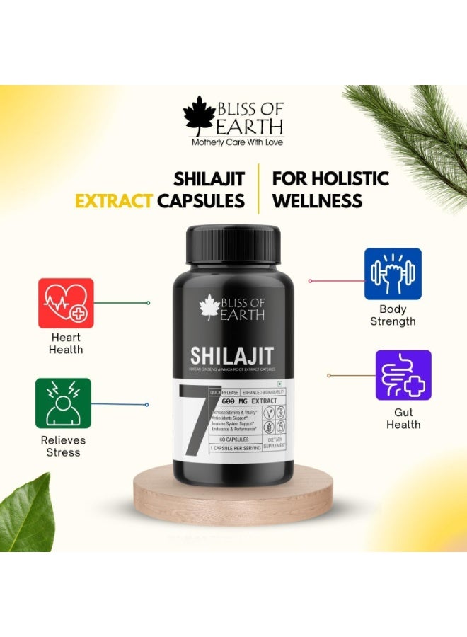 BLISS OF EARTH Shilajit Capsules for Men & Women, 600mg Per Serving, 60 Count, Pure Himalayan Shilajit Extract with Fulvic Acid, Plant-Based Supplement for Energy, Focus & Daily Wellness Support pack of 2 - Image 4